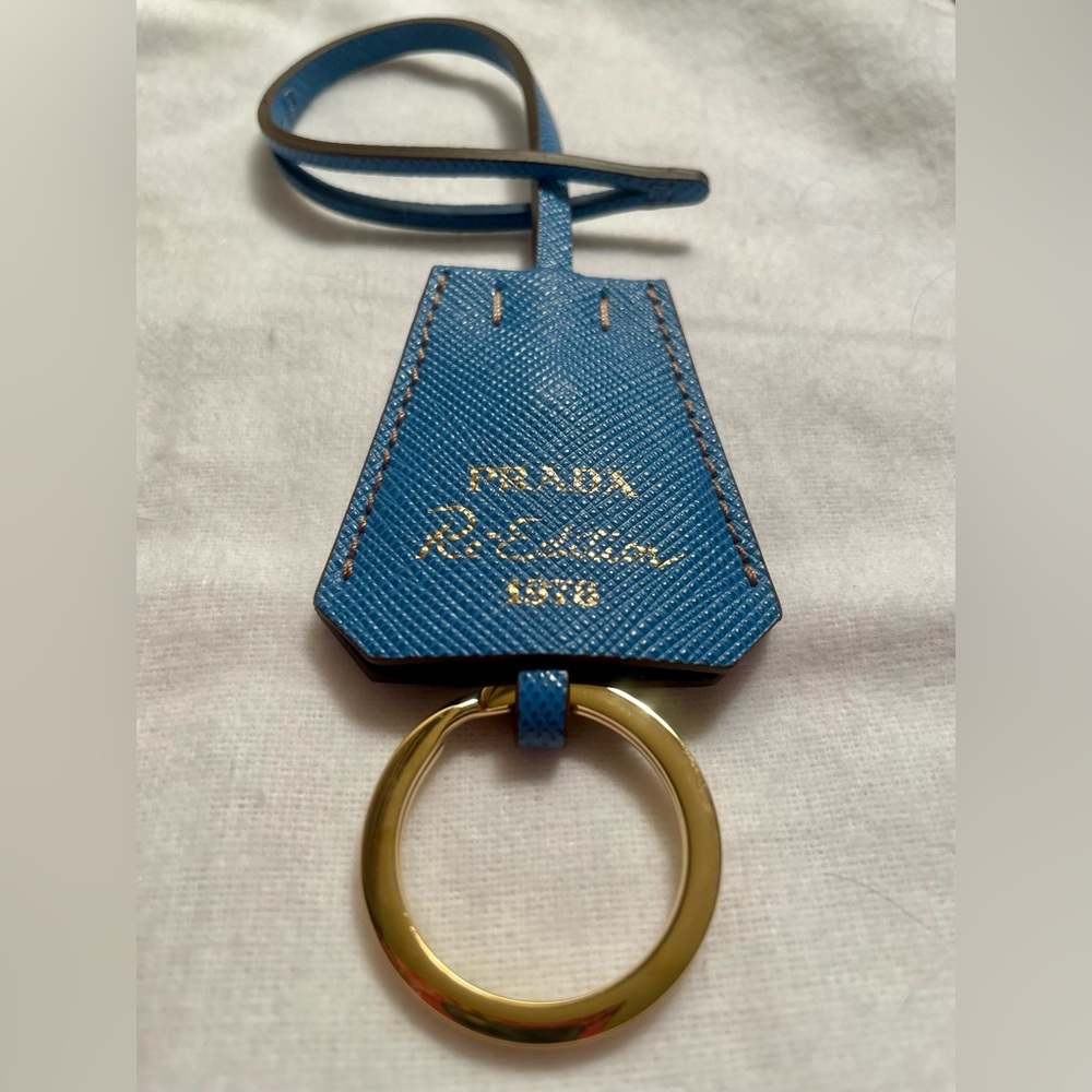 Prada Blue and Gold Key Holder or Bag Charm
